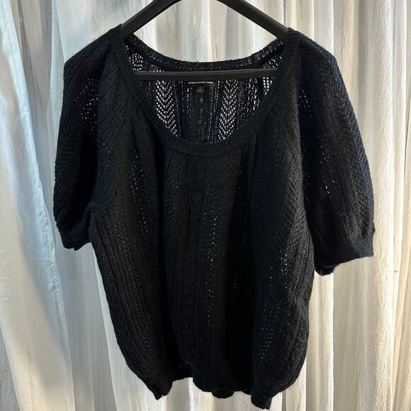 Express design studio womens L short sleeve Black cardigan knit sweater MOHAIR - Picture 1 of 10